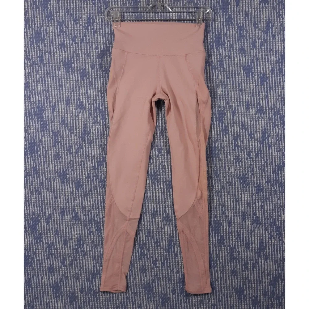 Alo Yoga Leggings Womens Size XS Pink Mesh Leg Fitted Athletic